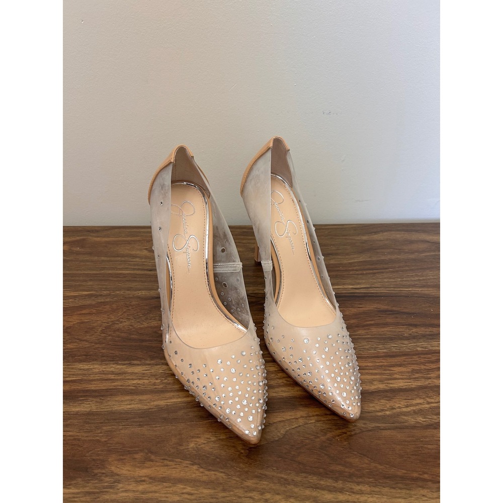 Jessica Simpson Pixera3 Nude Clear Rhinestone Pointed Toe Pumps Size 10M
